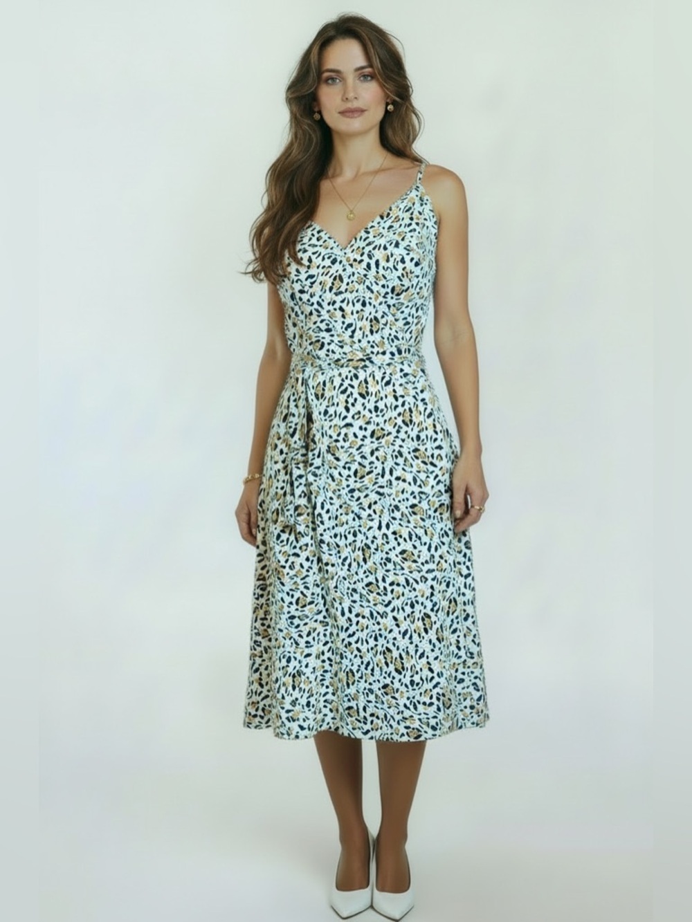 Wayf  Rosie Slit Front Leopard Print Wrap Dress Womens Size M